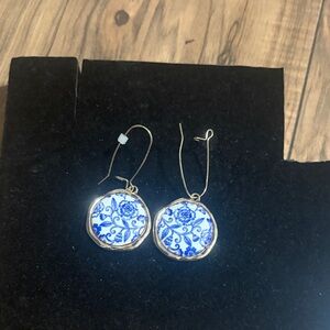 Elegant Blue and Gold Floral Earrings